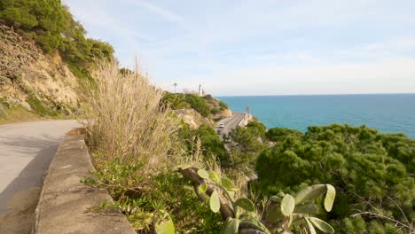 carretera mediterranea,vistas al mar,vegetación verde,calella ,barcelona