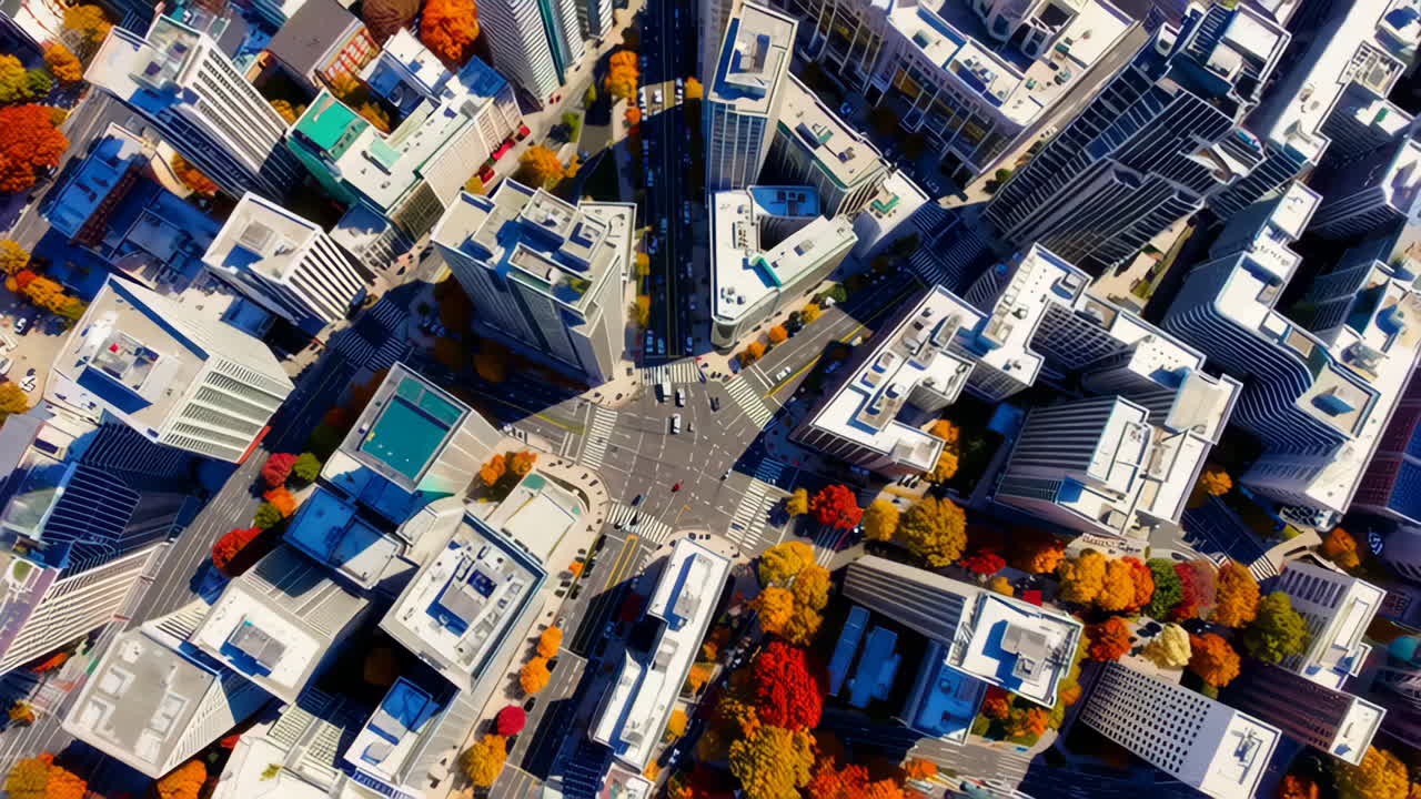 가을 도시 풍경 공중 사진