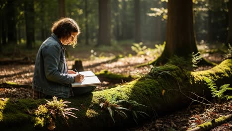 A Young Artist Engaged in Creative Exploration While Sketching in a Serene Forest Environ, Capturing Nature&#039;s Beauty and Tranquility on a Sunny Day