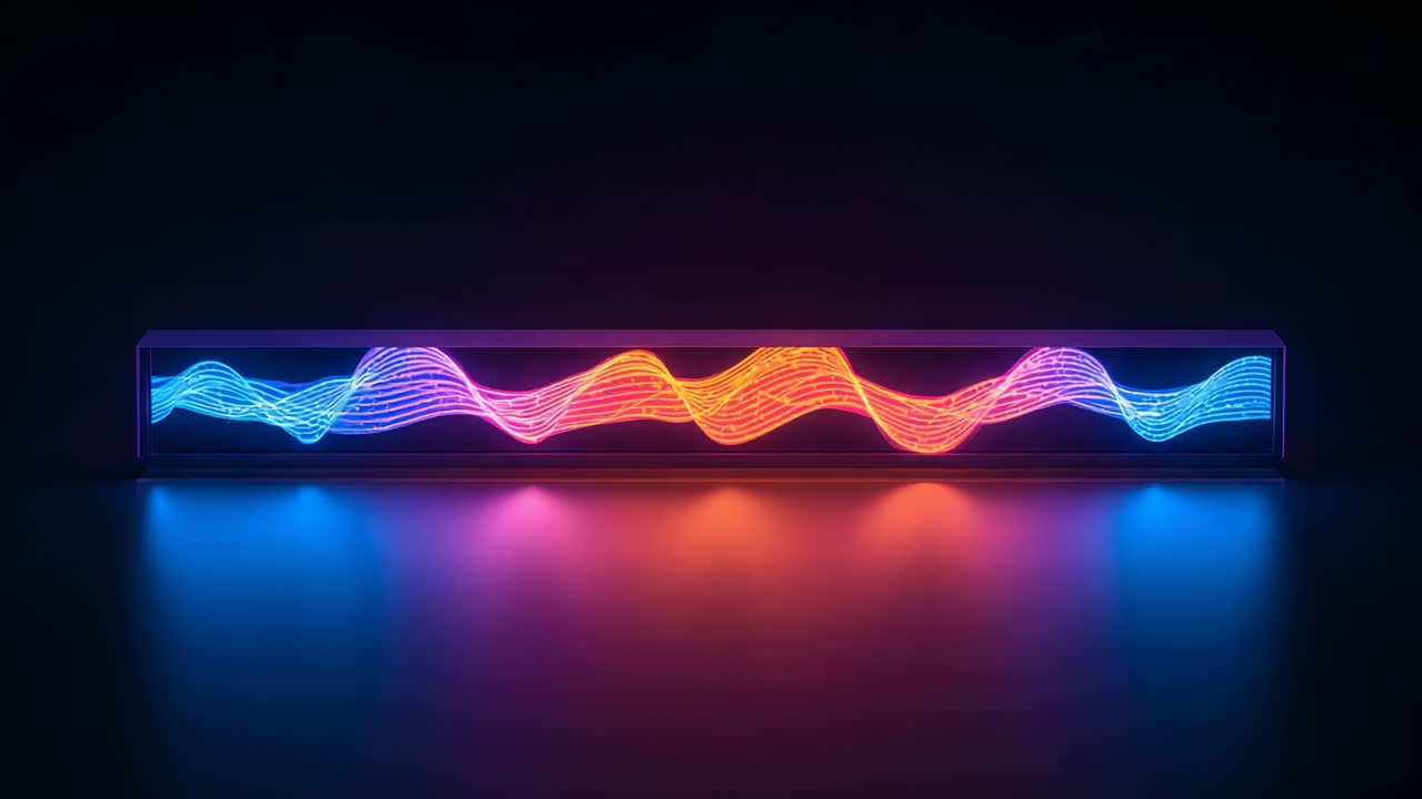 Starting playback animating LED waveform bar shifting phase across dark room, to highlight colors