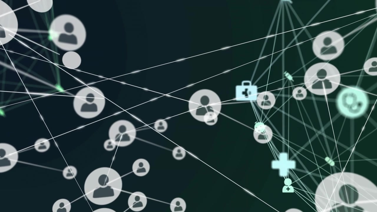 User icon floating while white line shooting from mesh starting growth and medical icons networking