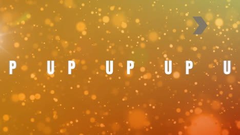 animación de un banner de texto de nivel superior sobre puntos de luz contra un fondo de gradiente naranja