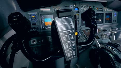 fully-equipped empty cockpit of a flight simulator