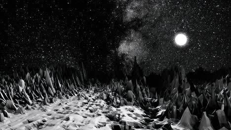 nighttime low poly alien planet landscape
