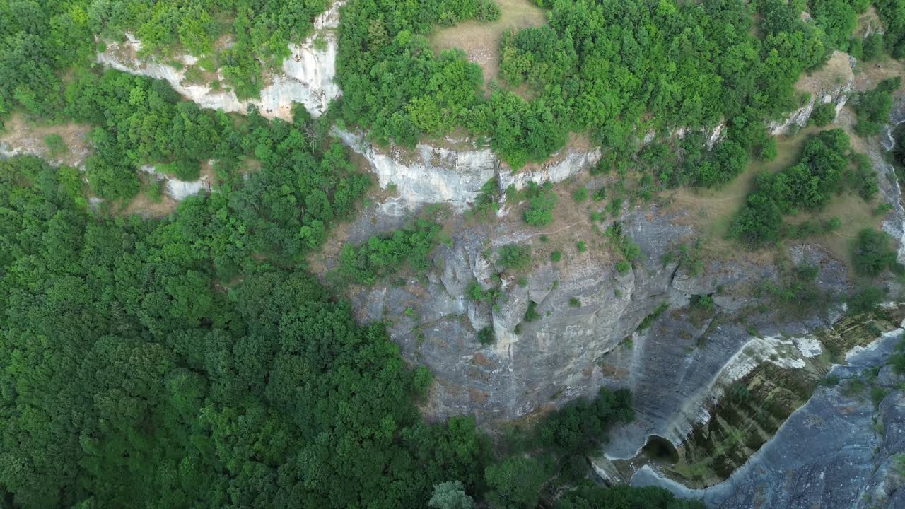 Greece waterfall Tsoukas Agia Anna no water dry in summer North Greece aerial drone Macedonia