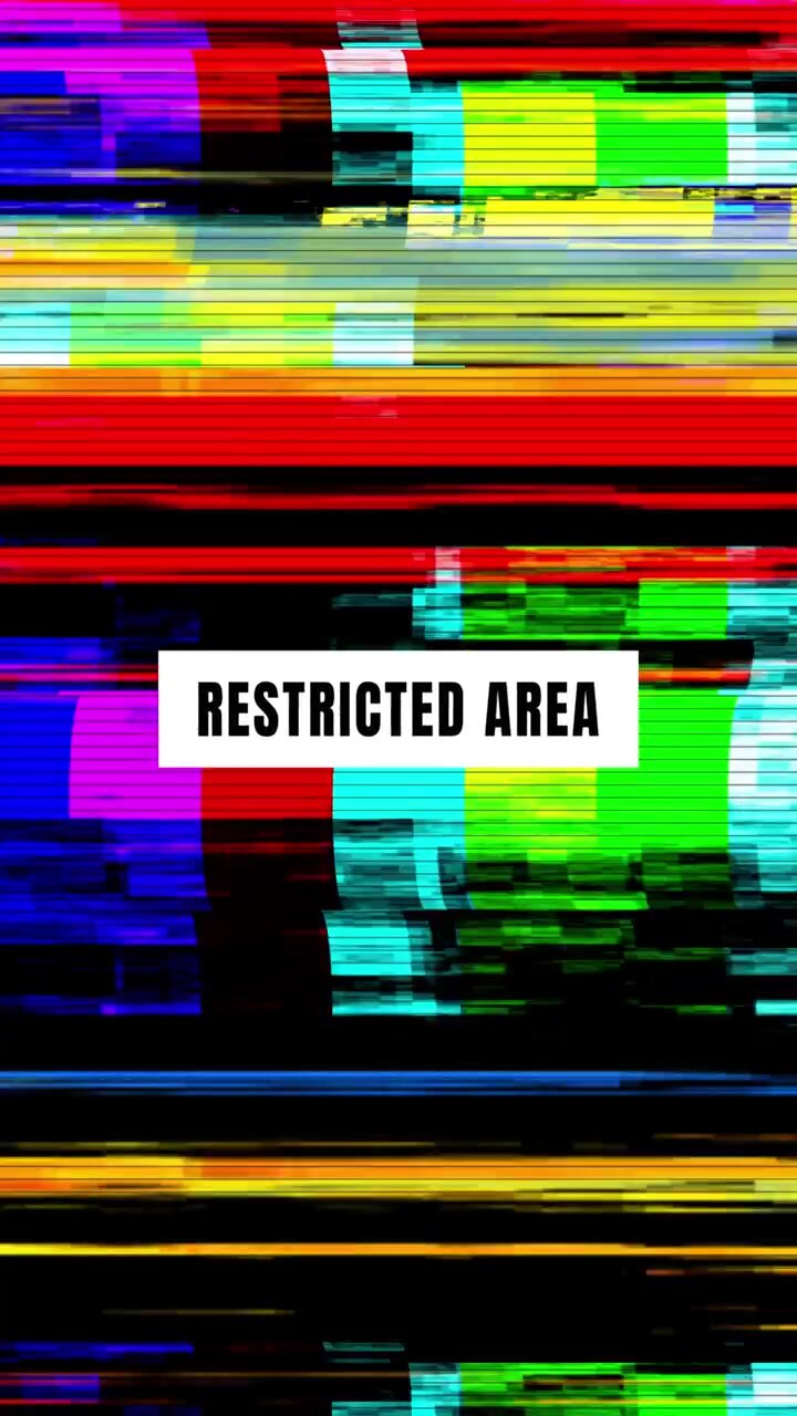 Restricted Area Text Overlay on Digital Glitch Background
