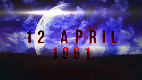 12 de abril de 1961 con planeta azul y nubes en galaxia.