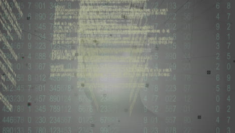 animación de números cambiantes y procesamiento de datos sobre la cabeza humana girando en el fondo