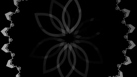 graphic drawing in black and white with stroboscopic and hypnotic effect, while it rotates clockwise and increases in size.