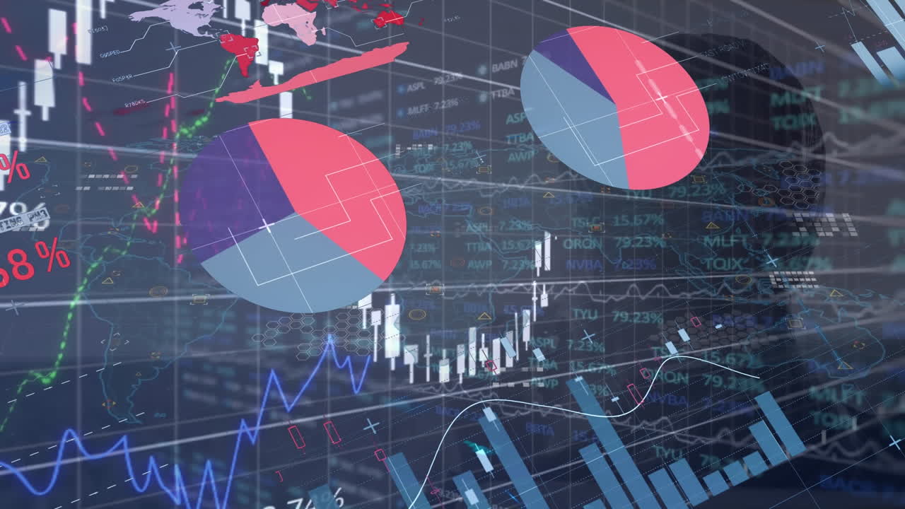 Animation merges data processing with a woman admiring the view, symbolizing global economy.