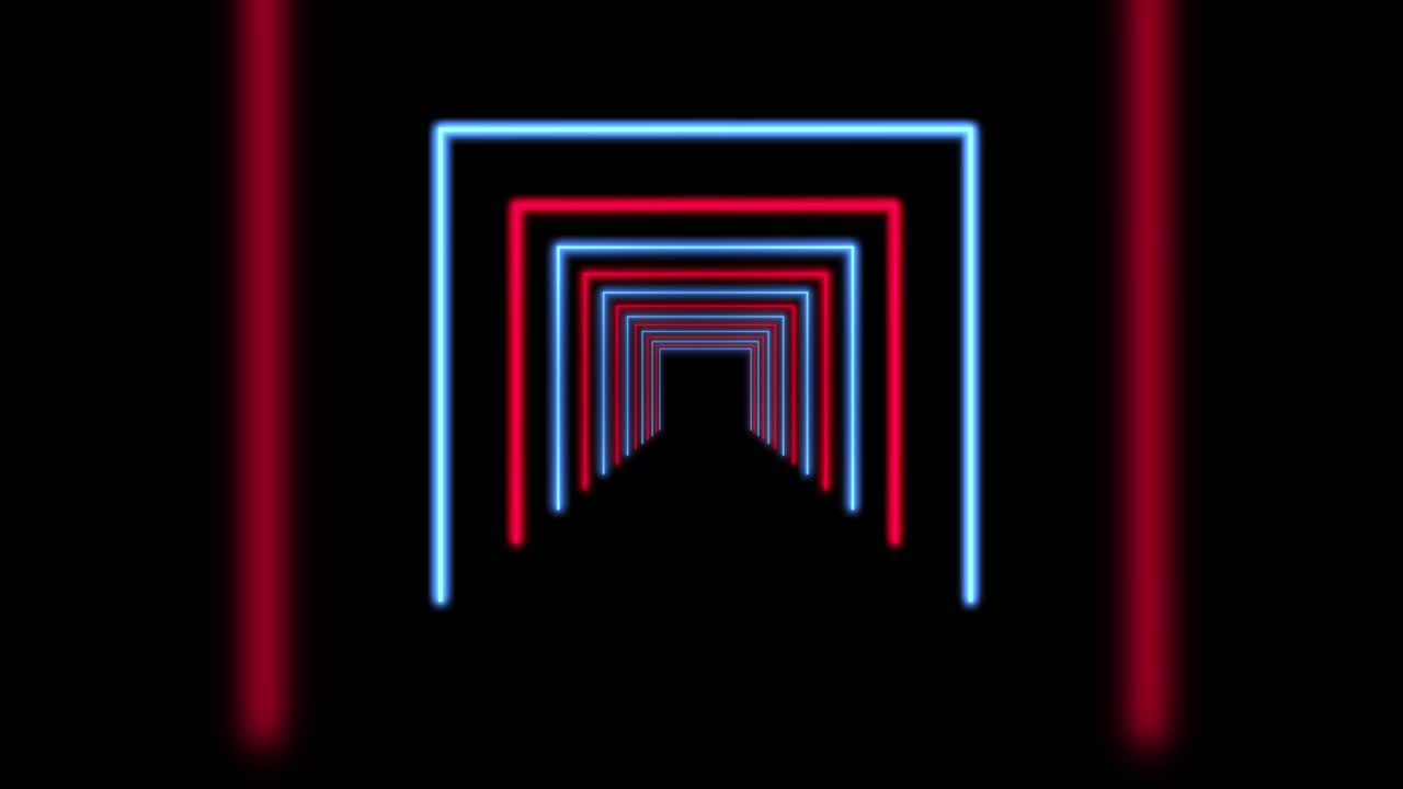 모양으로 빛의 광선을 사용하는 추상적인 반이는 네온 터널 - 4k