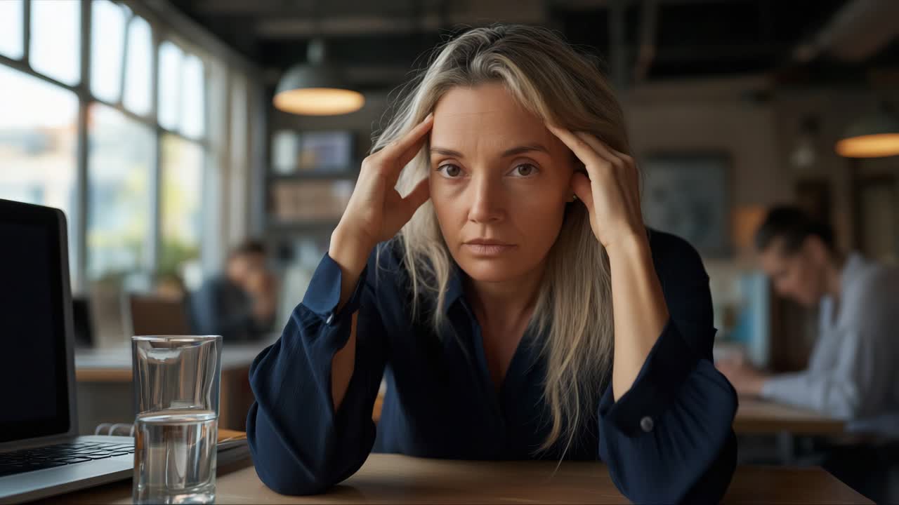 Stressed woman at office desk