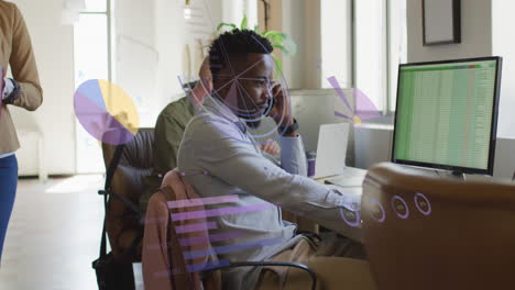 animation of data processing over african american businessman in office