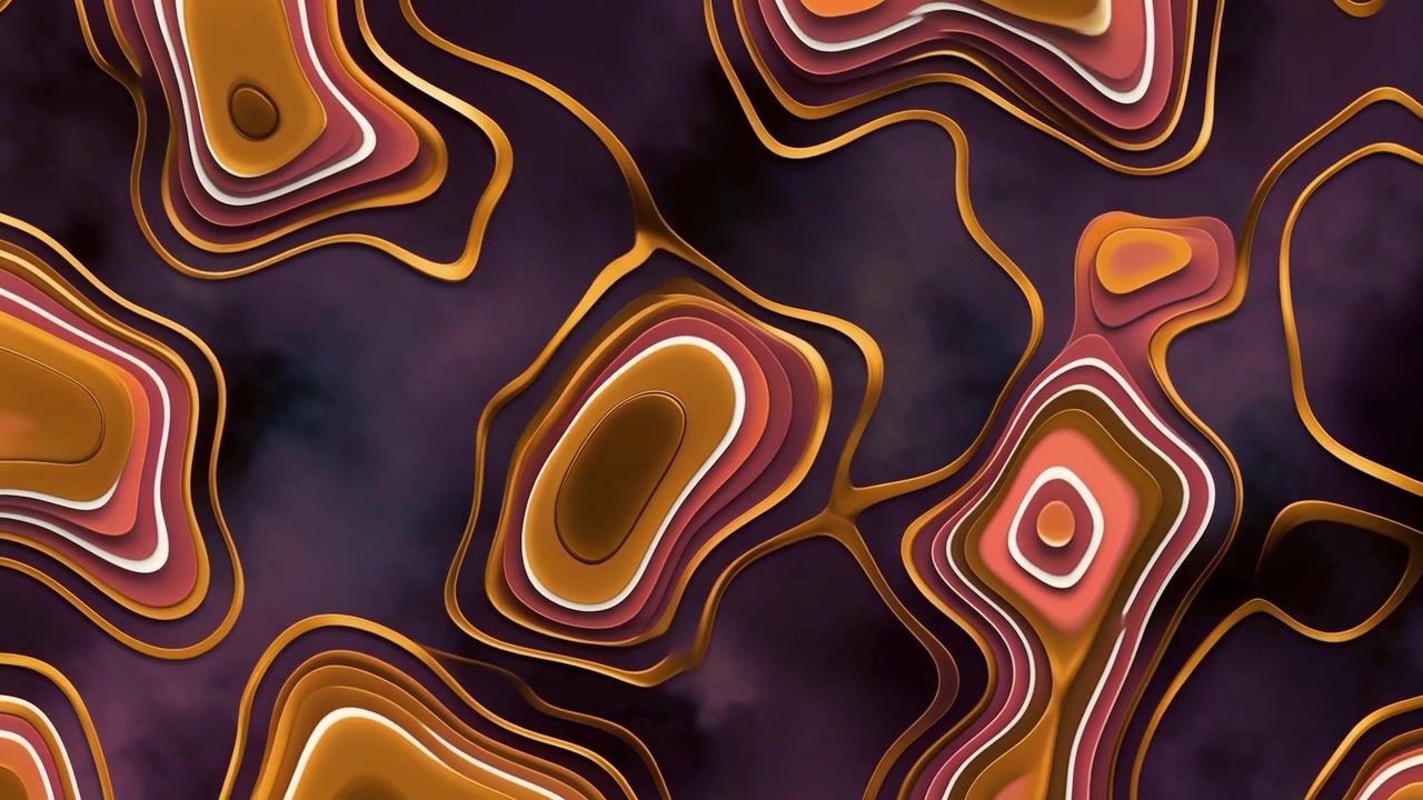Animated Abstract Organic Pattern with Gold and Purple Layers