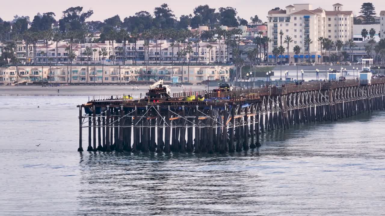 aerial view of the oceanside pier being reconstructed