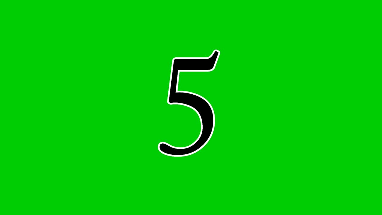 Animazione cartone animato conto alla rovescia 4K dal 10 all'1 su green screen. Numero animato su sfondo verde utilizzato per sport o competizioni. Chroma key e illuminato.
