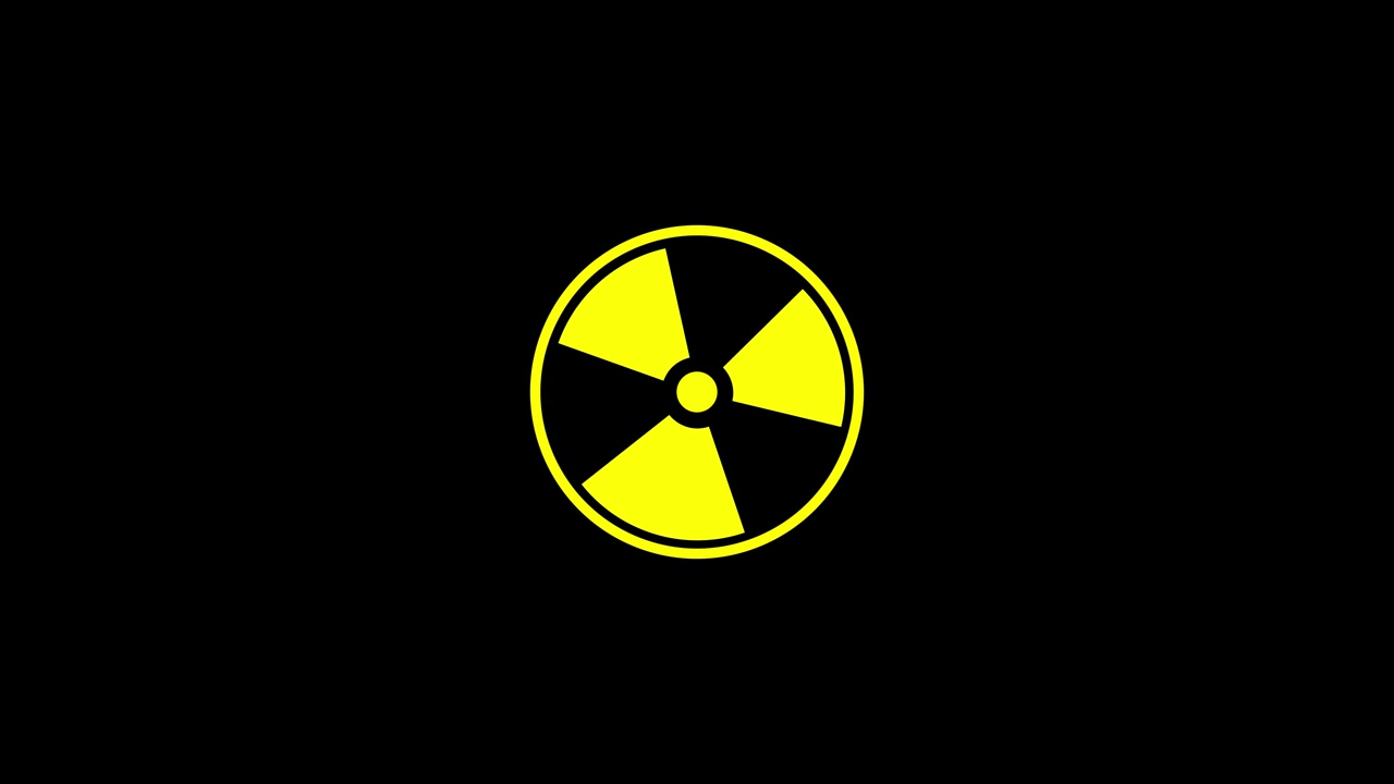 Símbolo de advertencia radiactiva, pantalla verde brillante con diseño de peligro audaz en amarillo y negro, seguridad