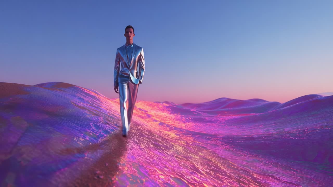 Man in Silver Suit on a Futuristic Landscape
