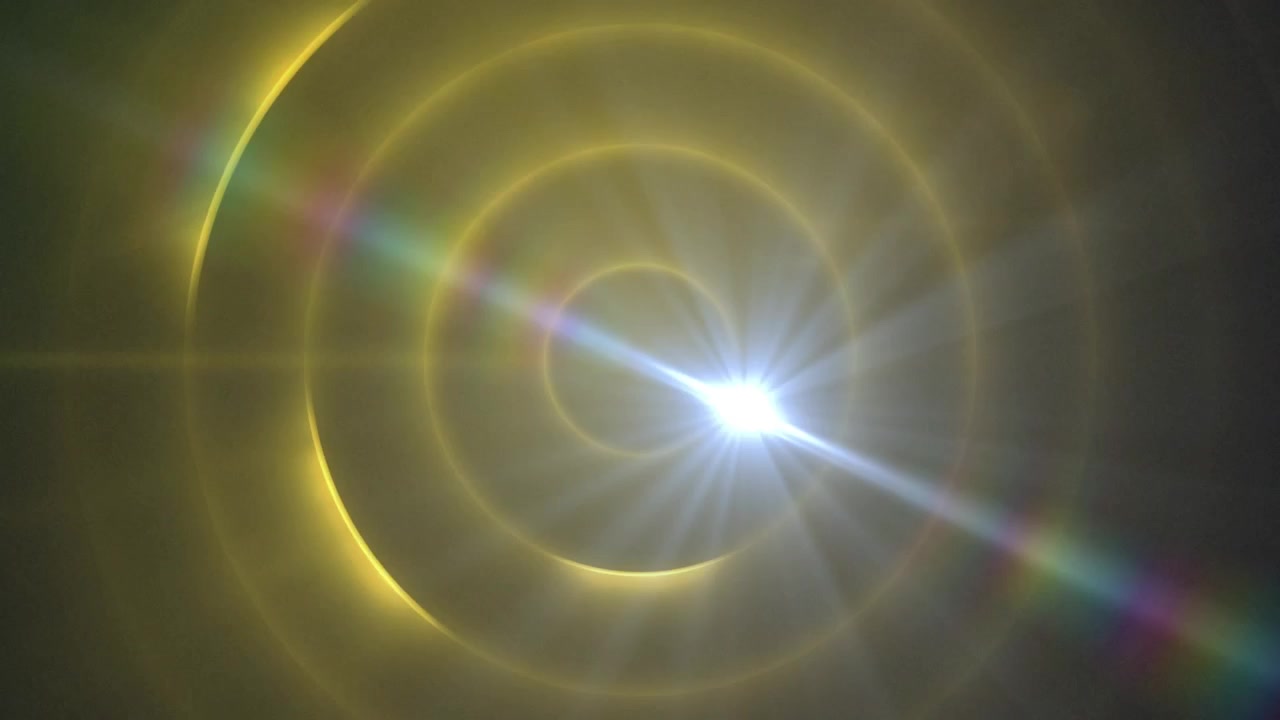 Animatie van licht over blauwe en groene cirkels die bewegen op een zwarte achtergrond.