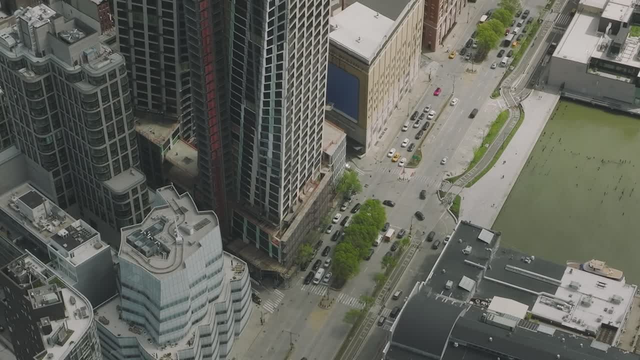 Aerial View of City Buildings and Traffic