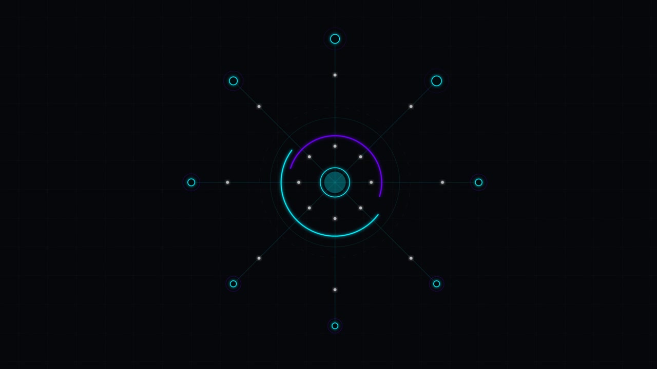 Abstract Digital Interface with Rotating Circular HUD Elements