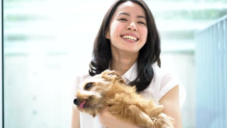 young woman and dog