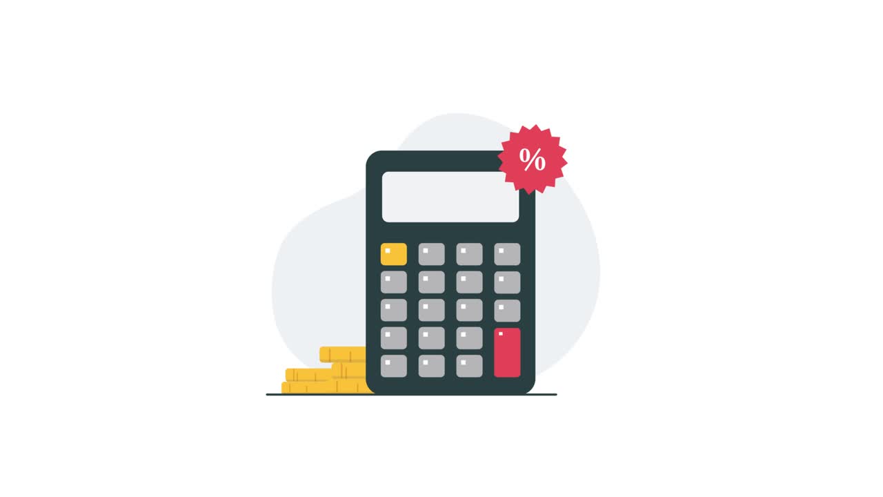 Animated Calculator with Percentage Sign and Stacking Gold Coins