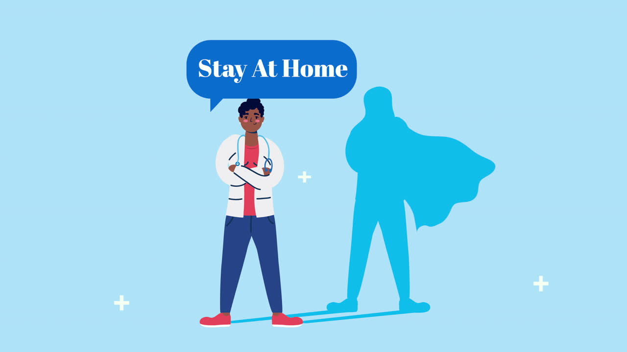 아프로 남성 의사와 영웅 그림자