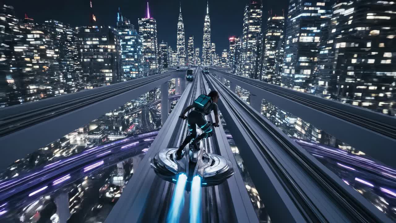 Futuristic City Hoverboard Ride