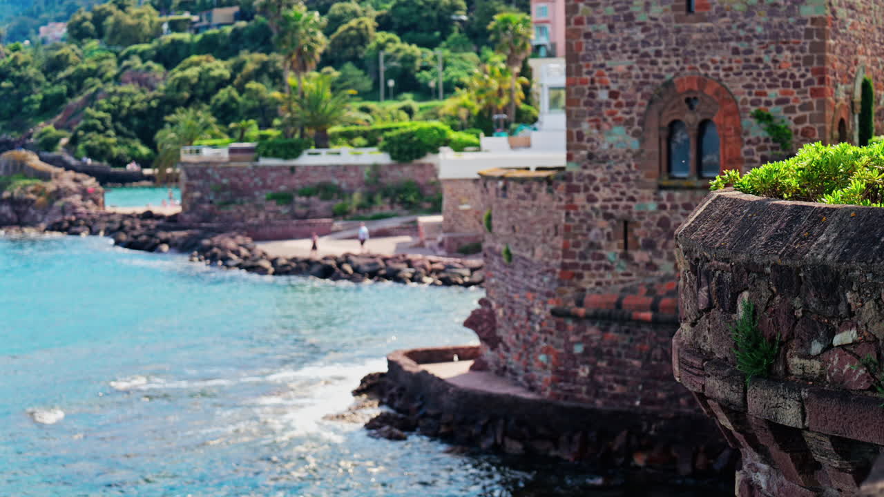View of the Chateau de la Napoule Castle in Mandelieu-La Napoule, France on the shore of the Mediterranean Sea