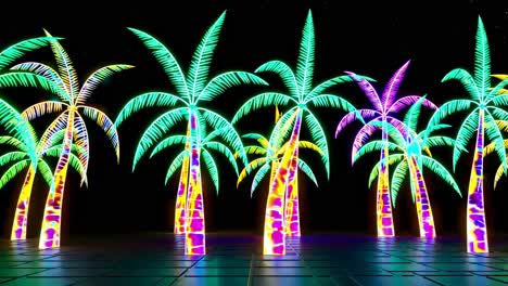 neon palm trees at night