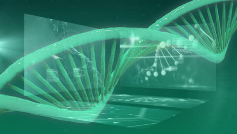 dna strand and scientific data processing animation over digital interface