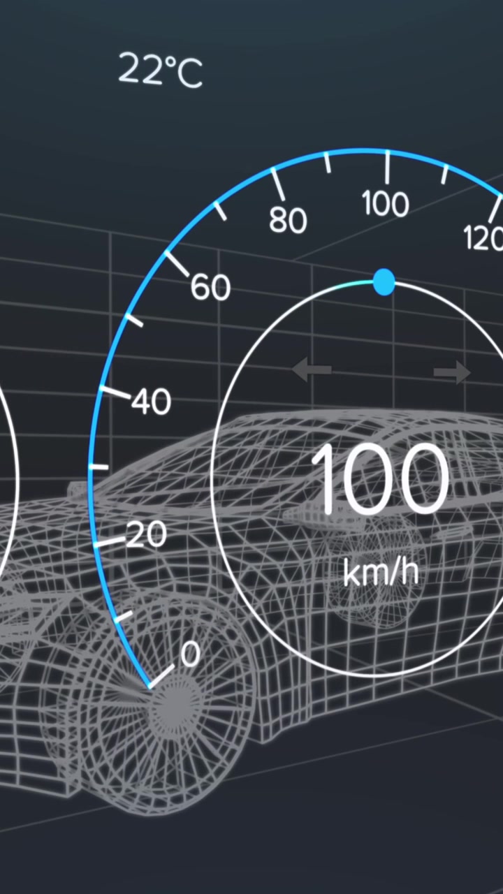 Animated Digital Speedometer with Wireframe Car Model