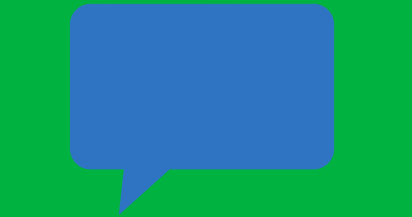 Digital animation of blue blank speech bubble icon against black background
