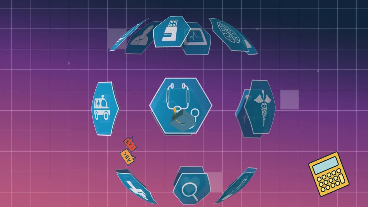 animación de iconos médicos sobre los iconos escolares