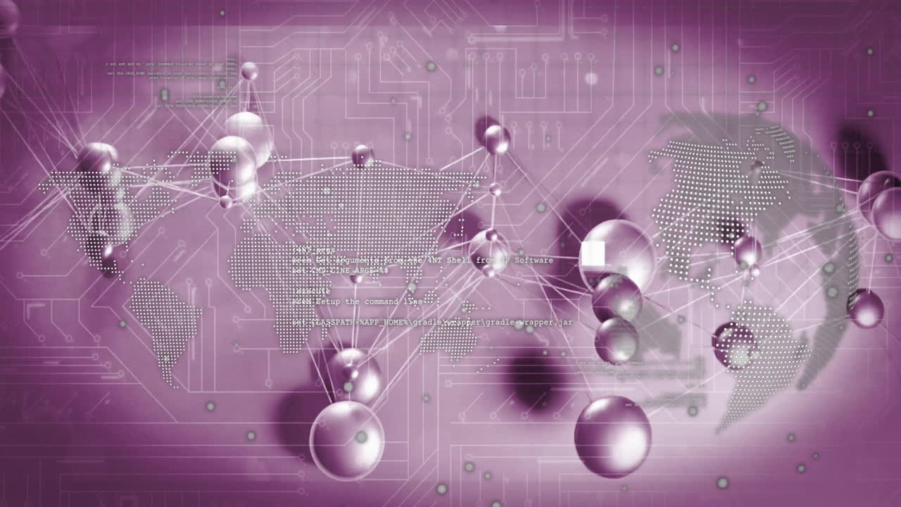 animación del procesamiento de datos científicos y las conexiones sobre un fondo rosado