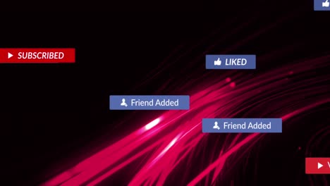 animation of social media reactions over red lines on black background