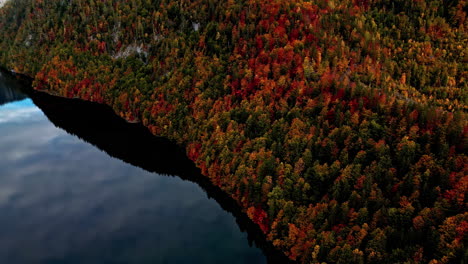 El-Denso-Bosque-De-Montaña-En-Colores-Otoñales-En-El-Lago-Toplitz-En-Los-Alpes-Austriacos.