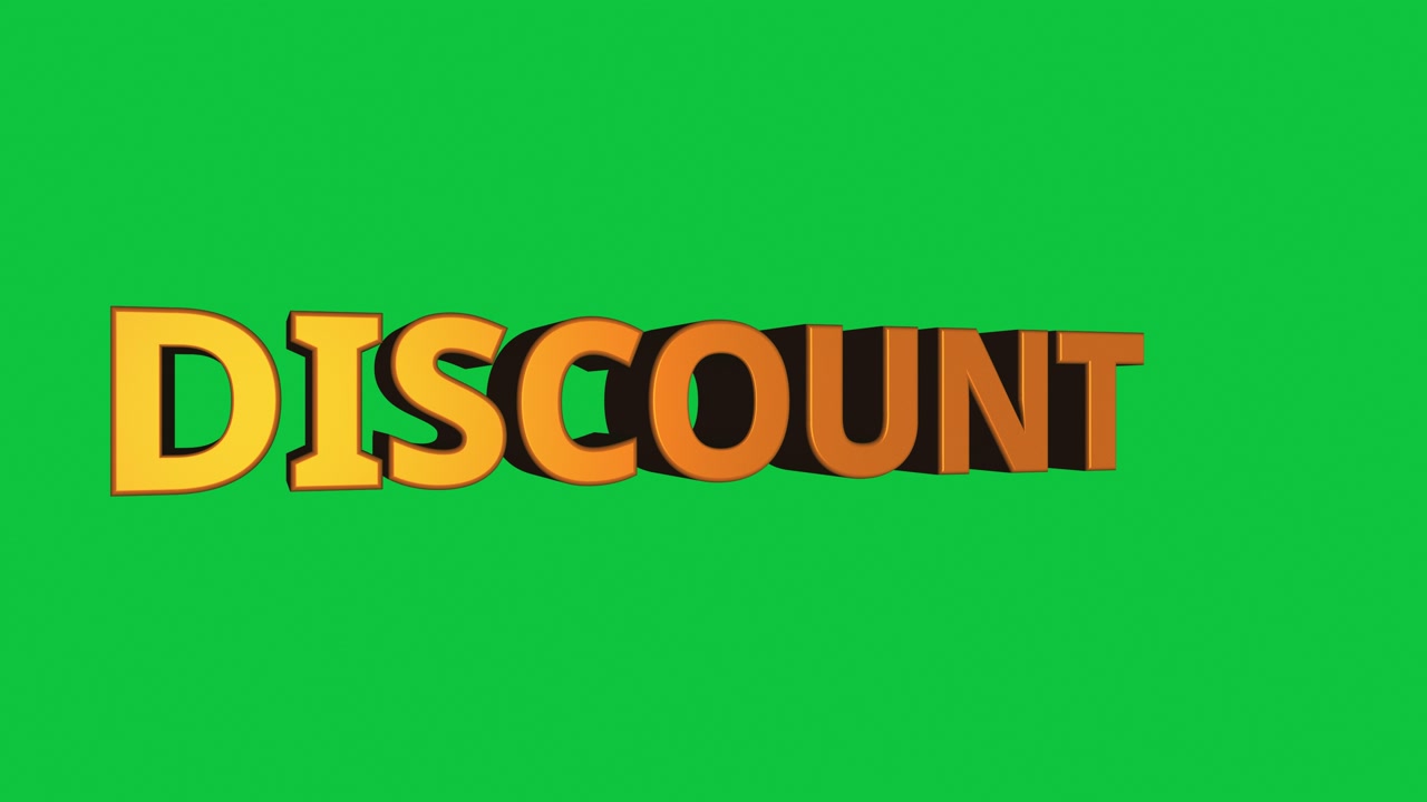 Bold 3D “Discount” text rotating on green screen background in an endless loop