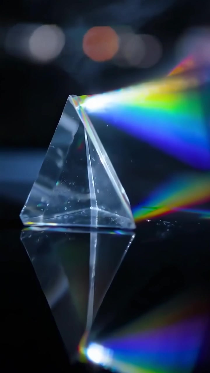 Spettro di luce colorato che attraversa un prisma triangolare