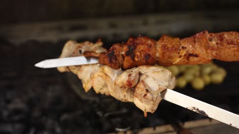 grilled chicken and pork skewers