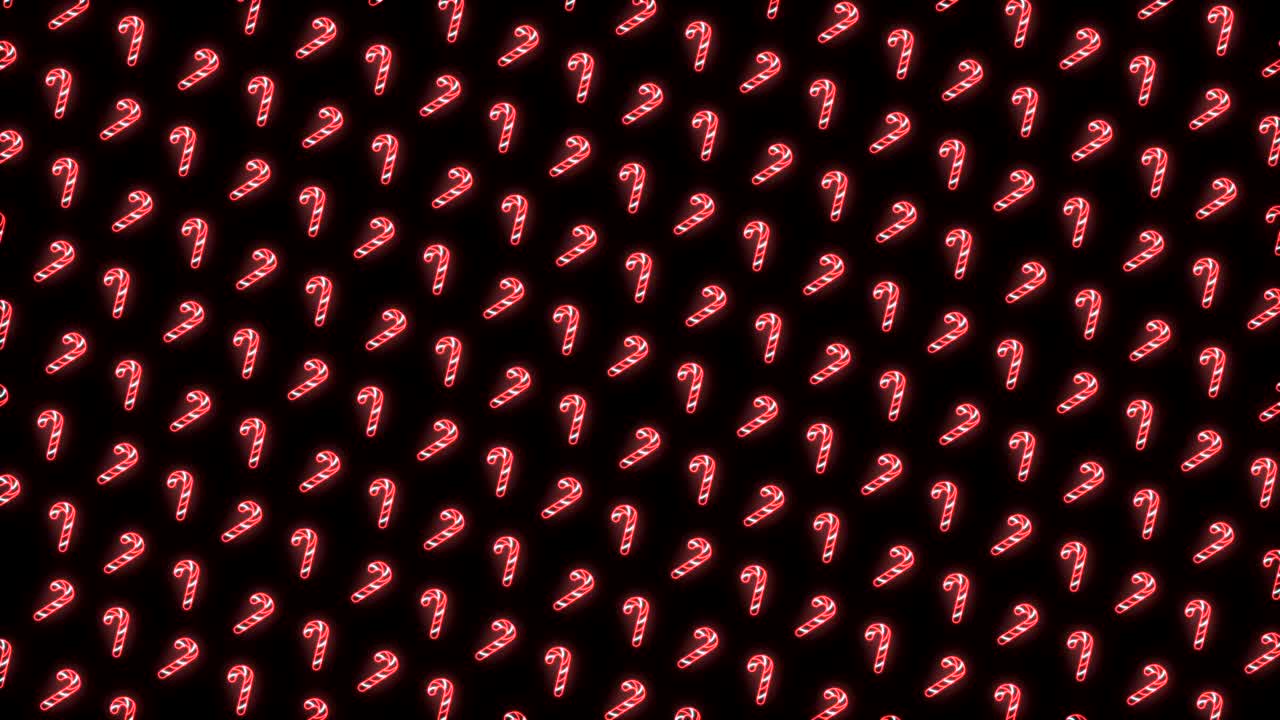 fondo de patrón navideño de neón de bastón de caramelo en animación de bucle rojo, blanco y negro