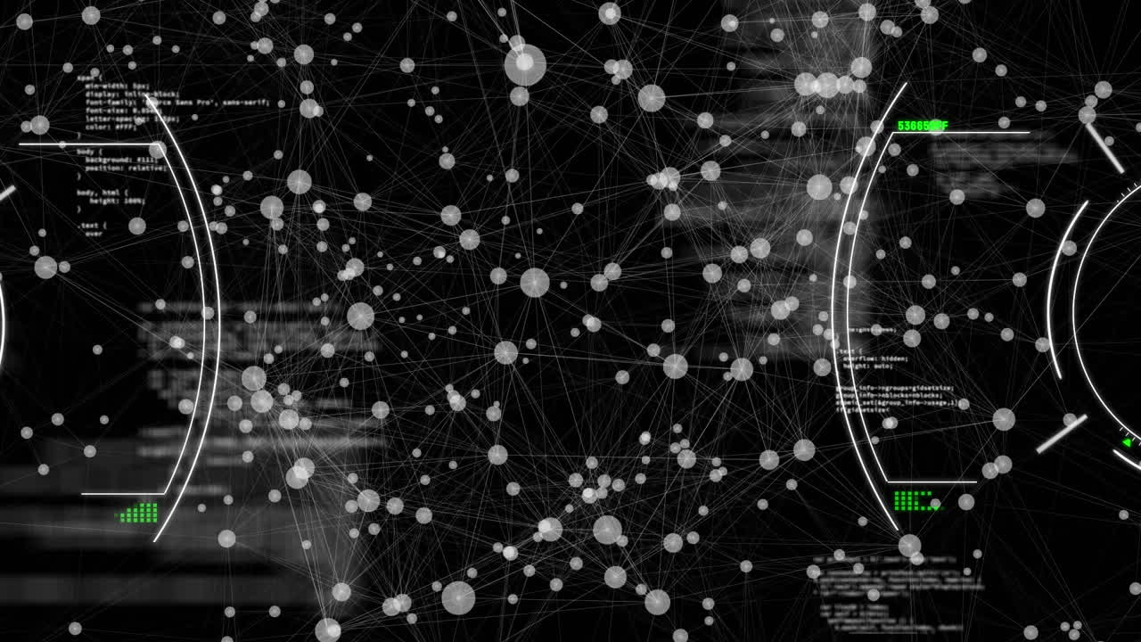 블랙 배경 위의 분자 및 연결 네트워크의 애니메이션