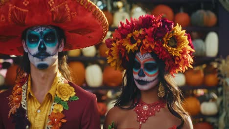 couple in day of the dead costumes