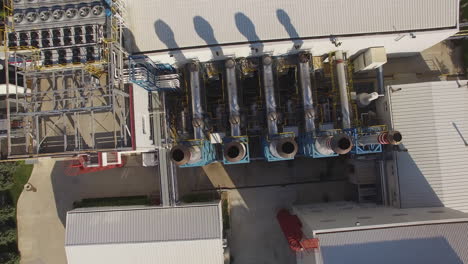 chimneys at a power plant looked from above