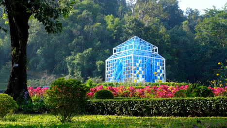 beautiful picturesque garden in thailand with bright shining diamond structure