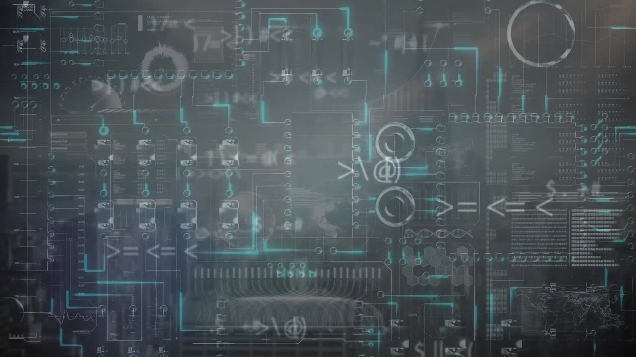Animation of data processing over cityscape