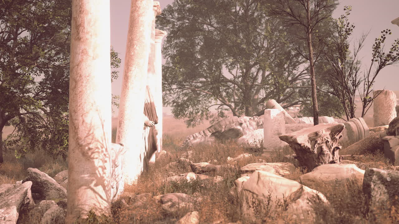 부서진 동상 들 이 있는 고대 로마의 폐허