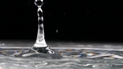 slow motion, crystal droplets fall into water on a black background