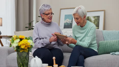 elderly, women and together with photo frame